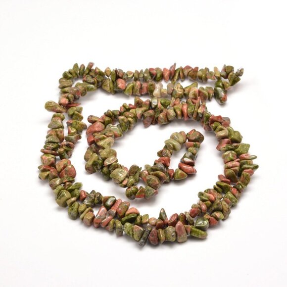 5-8mm Unakite Jasper Chip Bead Strand - Picture 2 of 2